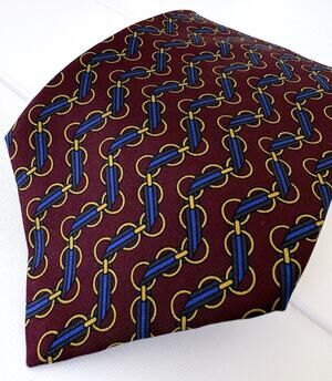 Ted Lapidus Silk Tie Made in USA Burgundy Blue Gold Chain Equestrian 3.75" 57" L